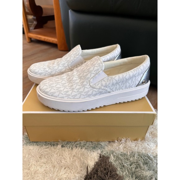 Michael Kors Shoes - MICHAEL KORS Women's MK Logo Slip On Sneakers Bright White Size 8.5